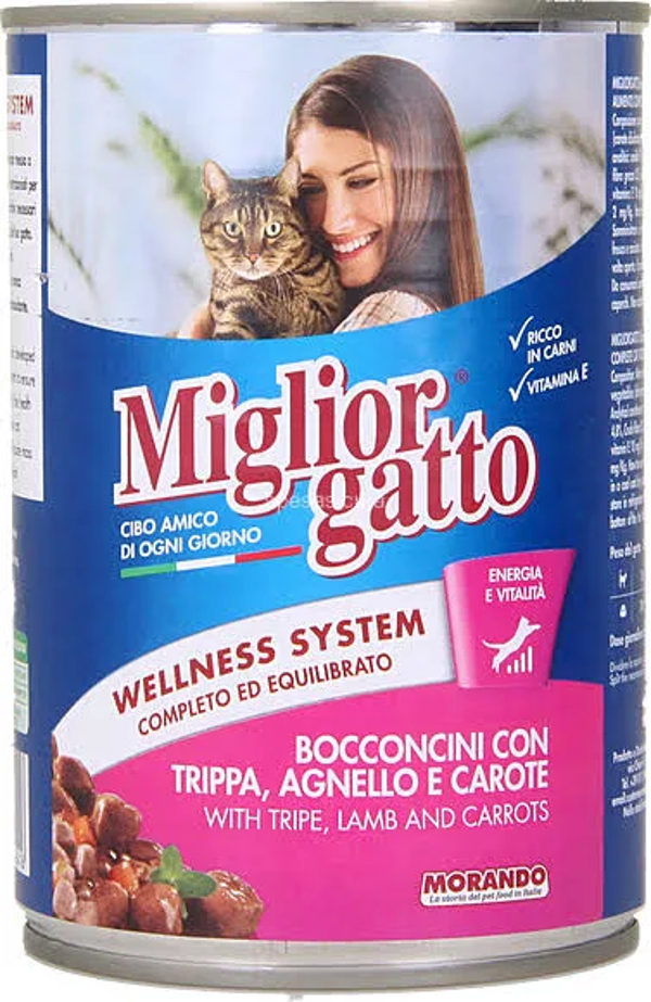 Miglior Gatto Bocconcini Trippa Agnello e Carote 405gr