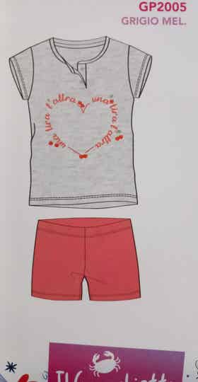 Il Granchietto Pigiama Ragazza Grigio M. Con Cuore Rosso