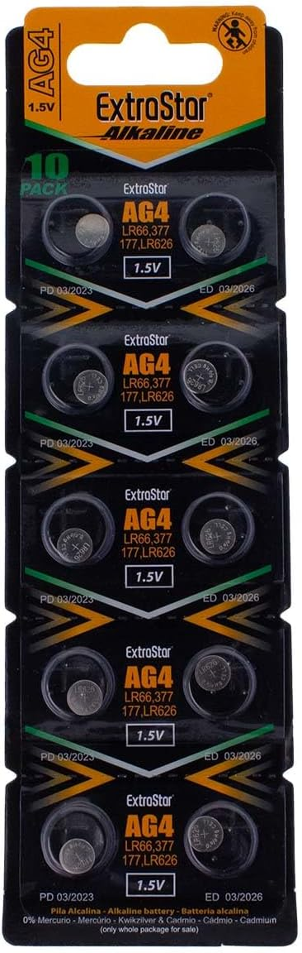 EXTRASTAR 10 BATTERIE A BOTTONE PILE AG4 1,5v 377A SR66 LR626 SG4 SR626