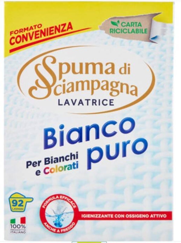 Spuma di Sciampagna Fustone Det. Lavatrice Bianco Puro 92 Lavaggi