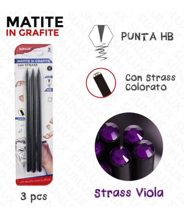 Sunlux Matite pz 3 in Grafite con Strass Viola HB