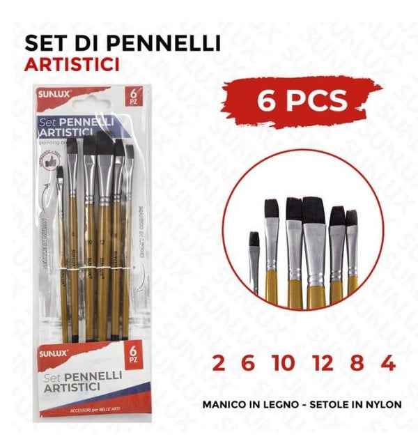 Sunlux Set Pennelli pz6 a Manico Legno