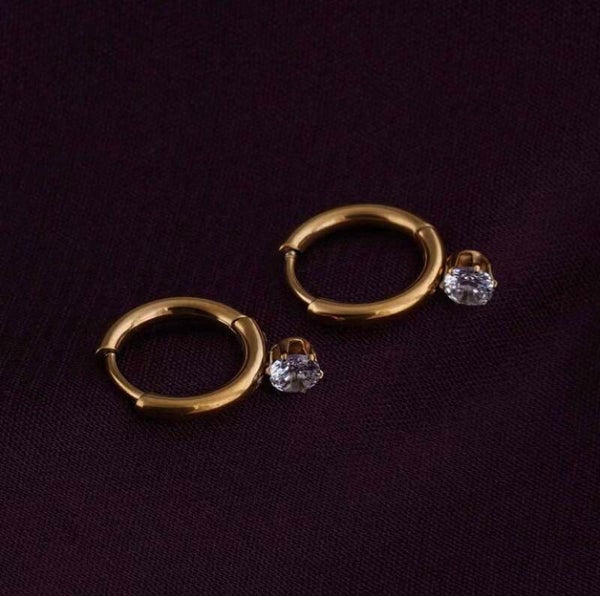 PALMONAS CZ Athena Solitaire Hoop Earrings for Women | 18K Gold Plated, Waterproof & Anti-Tarnish