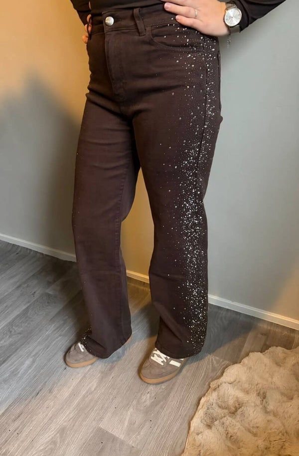 Jeans glitter bruin