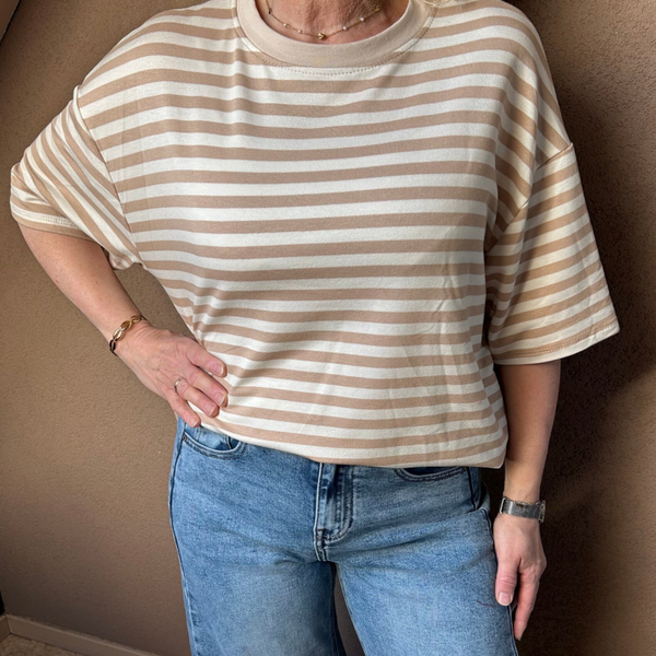 Gestreept shortsleeve crème