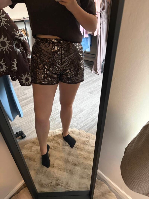 Glitter short bruin