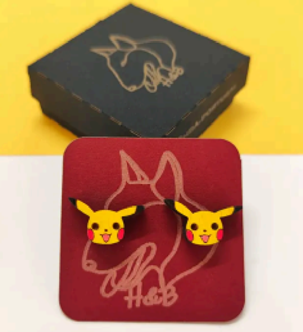 Houten kleurrijke Pokémon oorbellen, Pikachu, anime