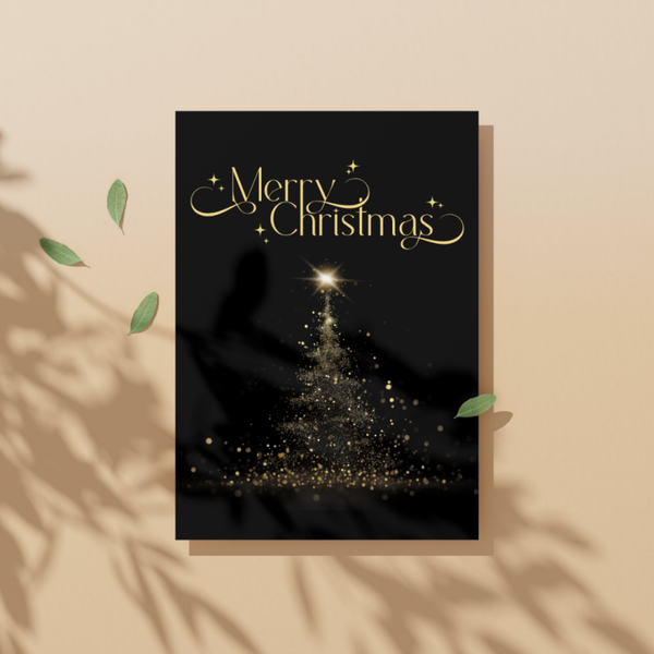 ✉️ "Merry Christmas - black & gold - tree" – Selbstdesignte A6 Postkarte
