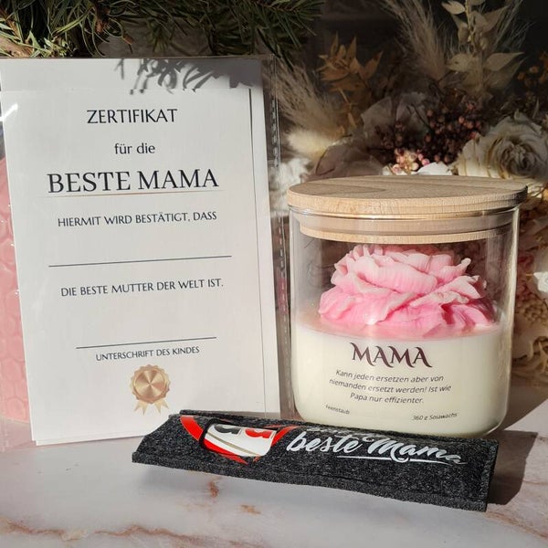 💝 Geschenkset „Beste Mama“ – XXL Duftkerze „Pfingstrose & Blush“
