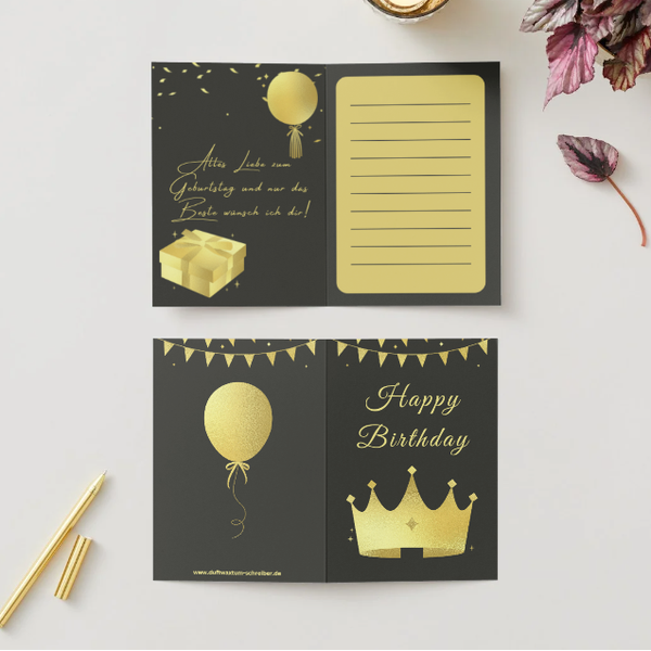 ✉️ "Happy Birthday - black & gold" – Selbstdesignte A5 Klappkarte