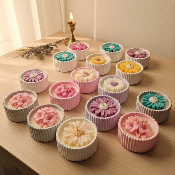 🌸 Handgegossene Duftkerze in Keramikschale mit Blume