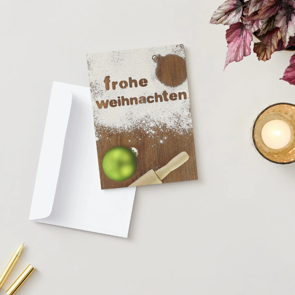✉️ "Frohe Weihnachten - braun, grün" – Selbstdesignte A5 Klappkarte