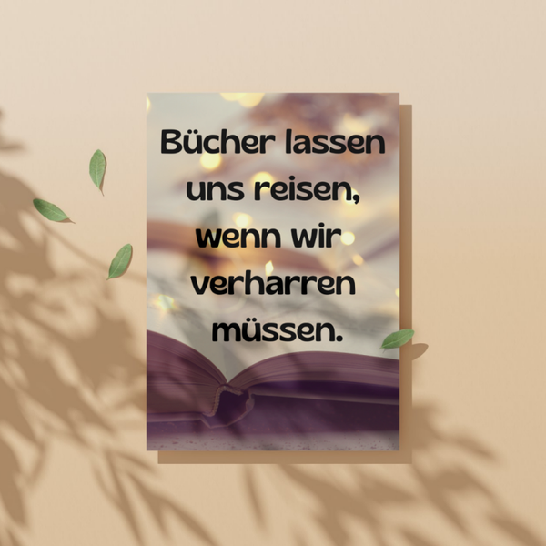 ✉️ "Bücher lassen uns reisen..." – Selbstdesignte A6 Postkarte