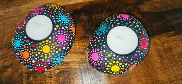 Set theelichthouders met Dotpainting