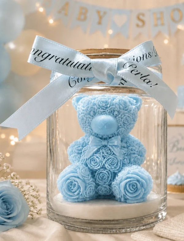 "Sweet Beginnings" Bear Candle Jar (Baby Blue)