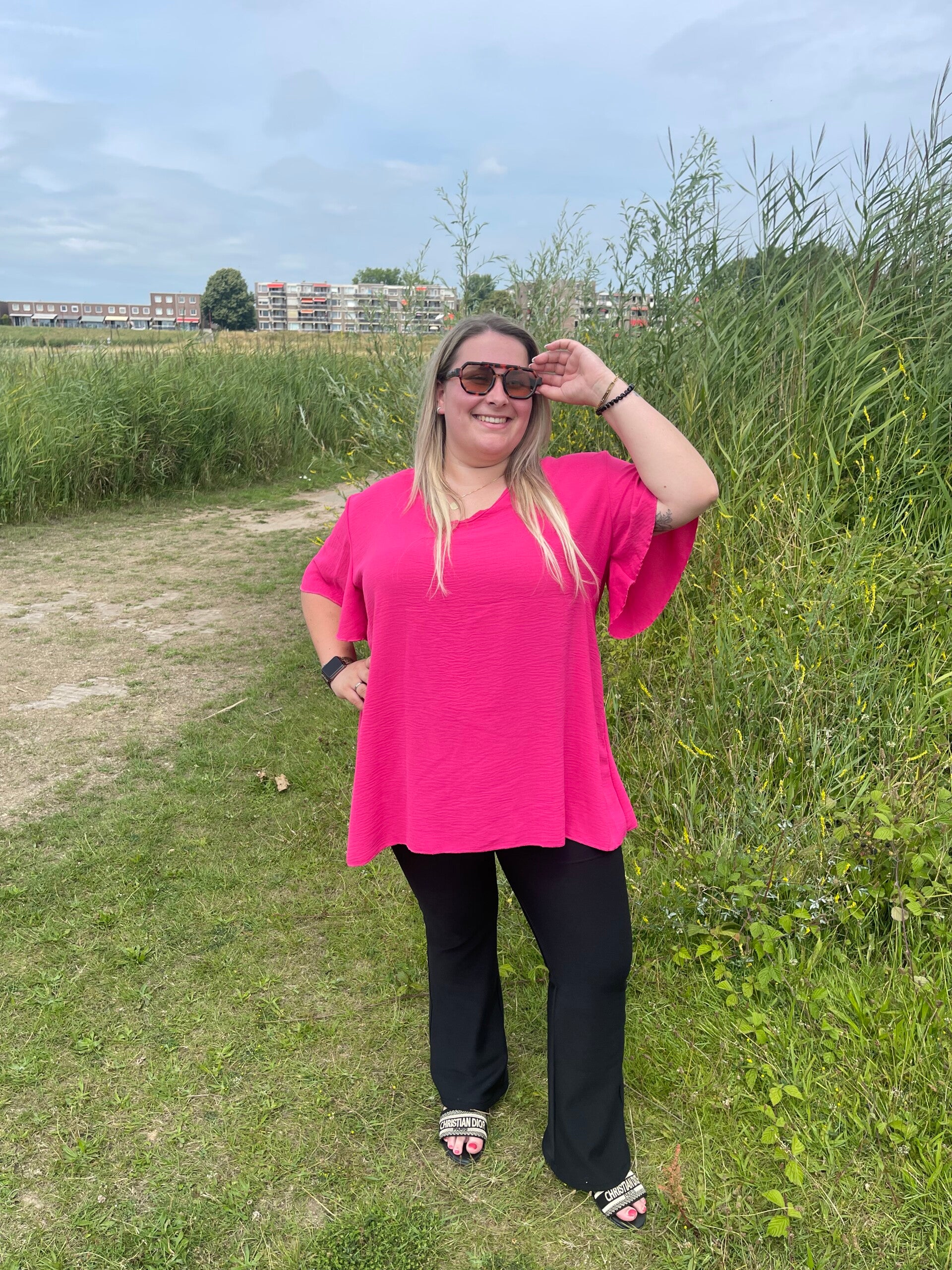 Dames Plussize Blouse Fucsia