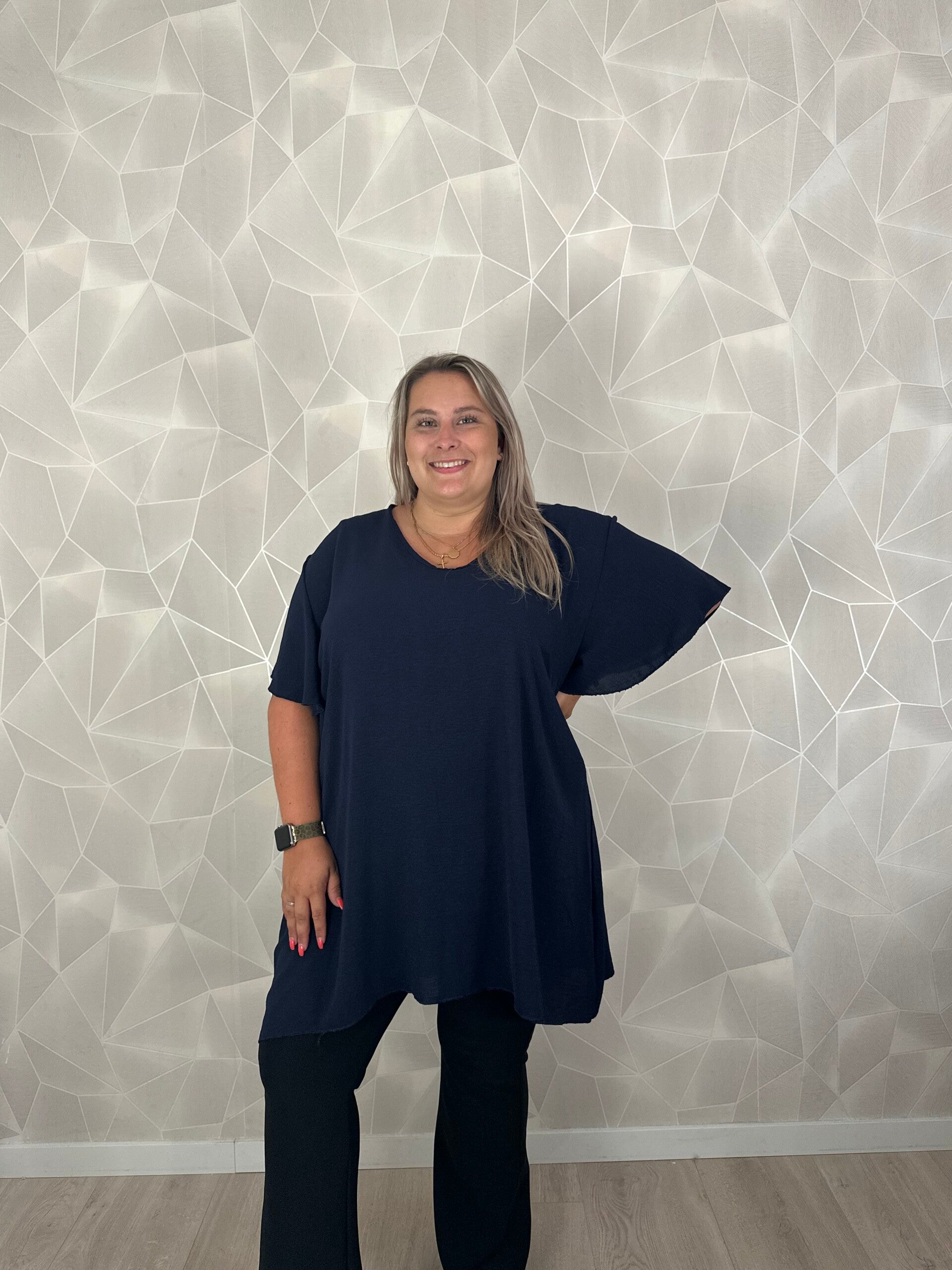Dames Plussize Blouse Donker Blauw