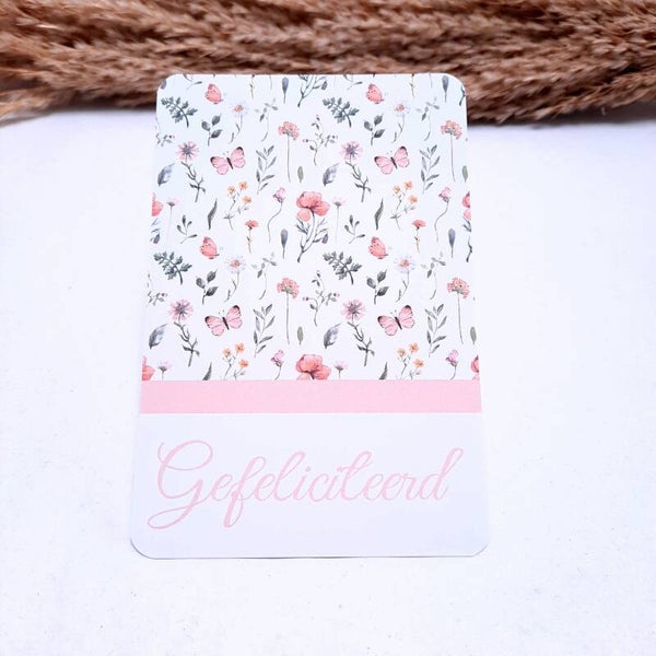 Kaartje gefeliciteerd pink garden