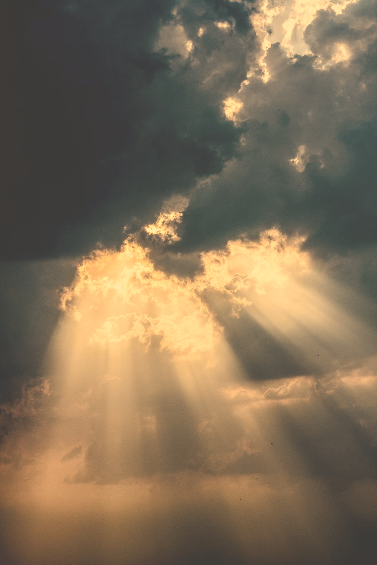 Foto zonnestralen door de wolken om groeien na zware tijden te symboliseren