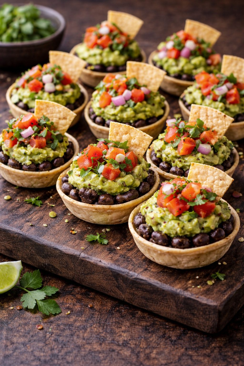 Black bean cups with guacamole and pico