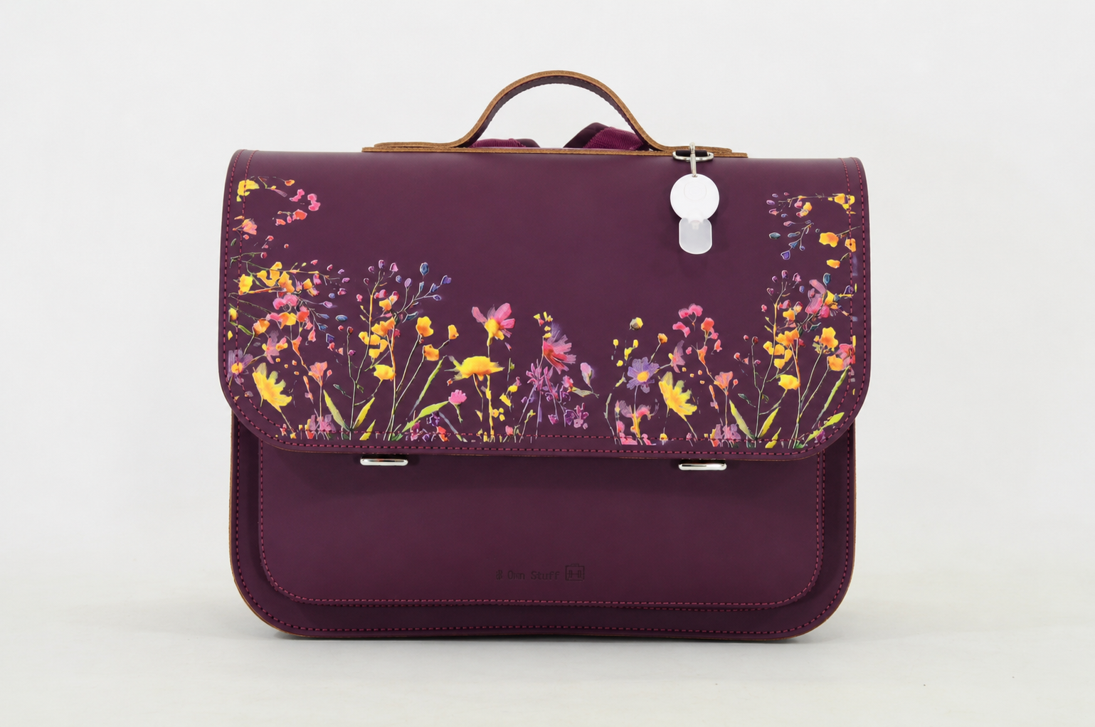 *Lederen lagere school boekentas WILDFLOWERS Aubergine Own Stuff