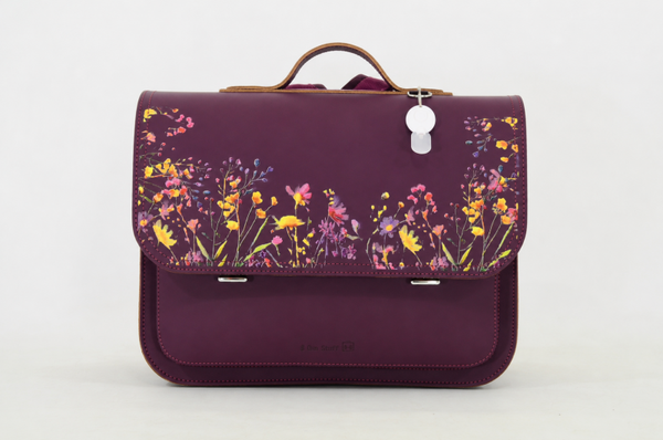 *Lederen lagere school boekentas WILDFLOWERS Aubergine Own Stuff