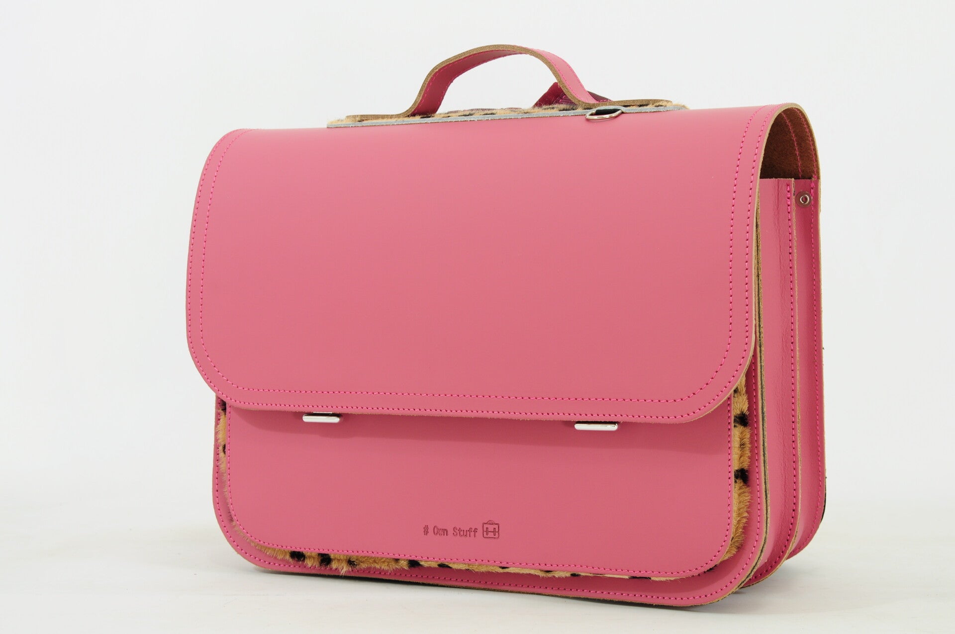 *Lederen lagere school boekentas LEOPARD Antiek Pink Own Stuff