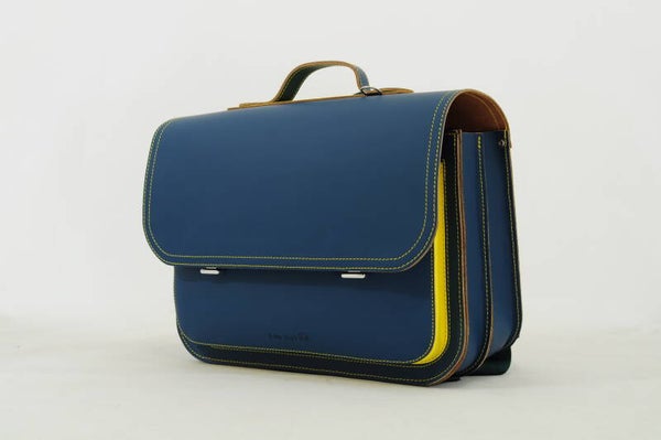 *Lederen lagere school boekentas BICOLOR Petrol Lemon Own Stuff