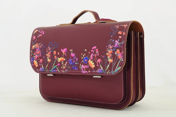 *Lederen lagere school boekentas WILDFLOWERS Aubergine Own Stuff