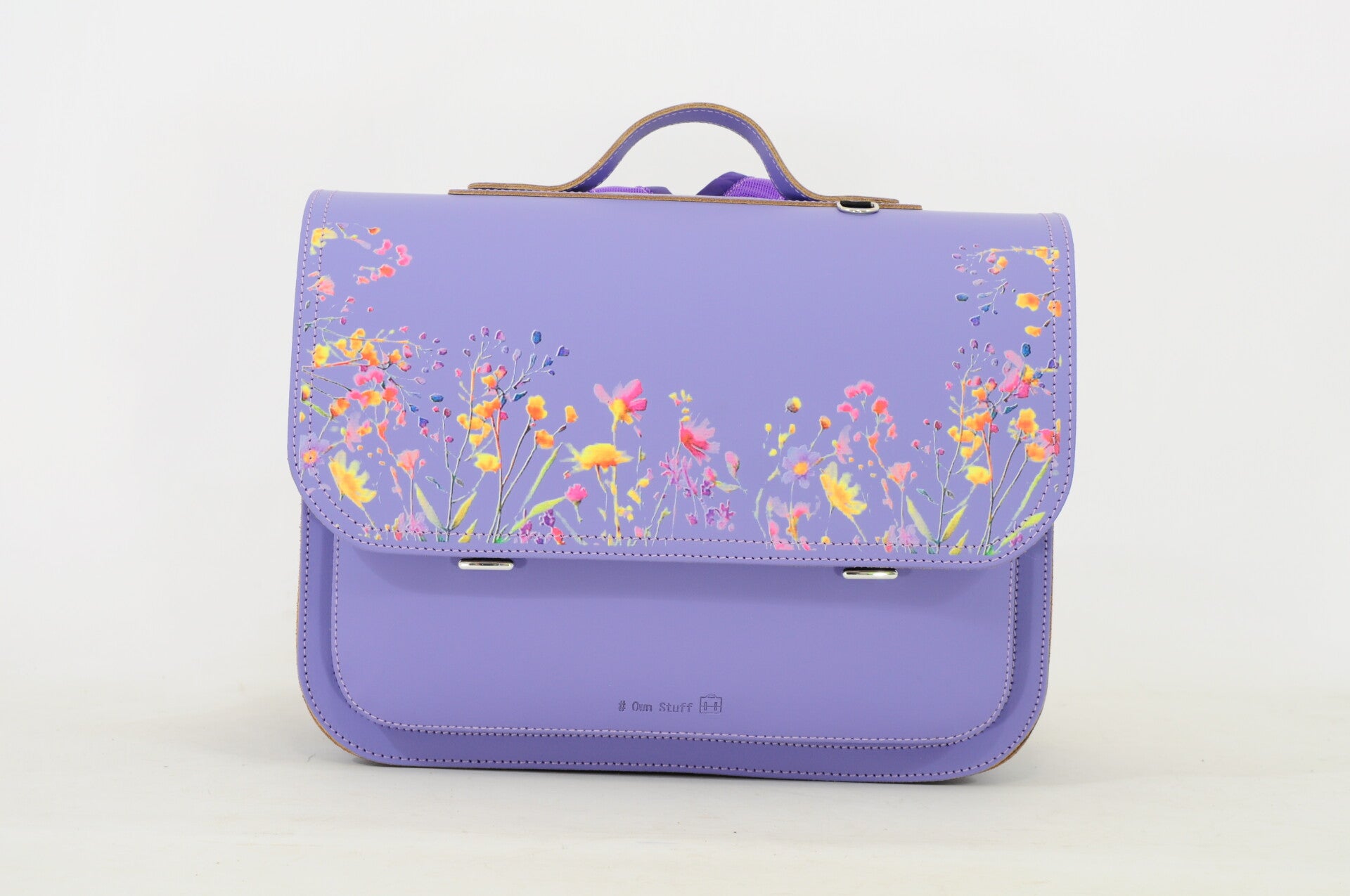 *Lederen lagere school boekentas WILDFLOWERS Lila Own Stuff