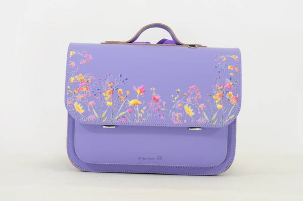 *Lederen lagere school boekentas WILDFLOWERS Lila Own Stuff