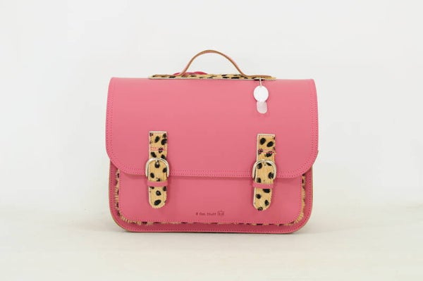 *Lederen lagere school boekentas Leo Antiek Pink GESPEN Own Stuff