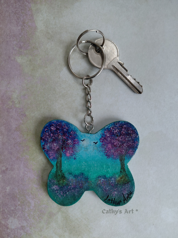 "Blossom Trees" original hand painted butterfly keyring