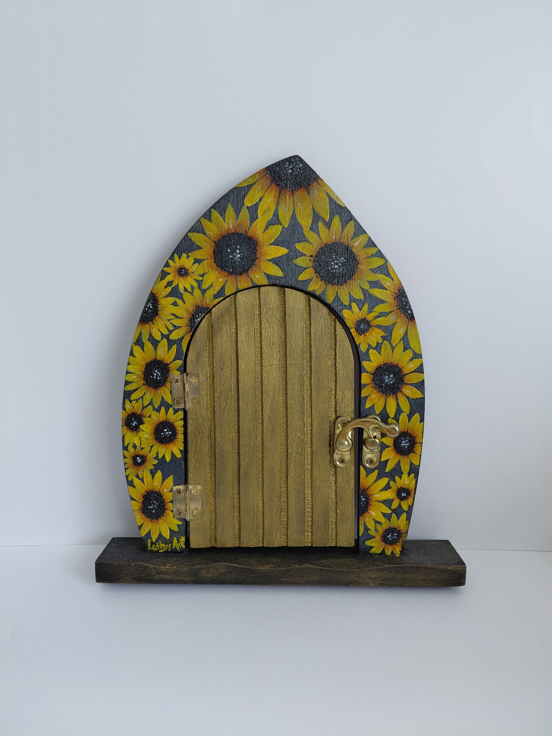" Fairy Sunflowers " Original Painted Wooden Fairy Door