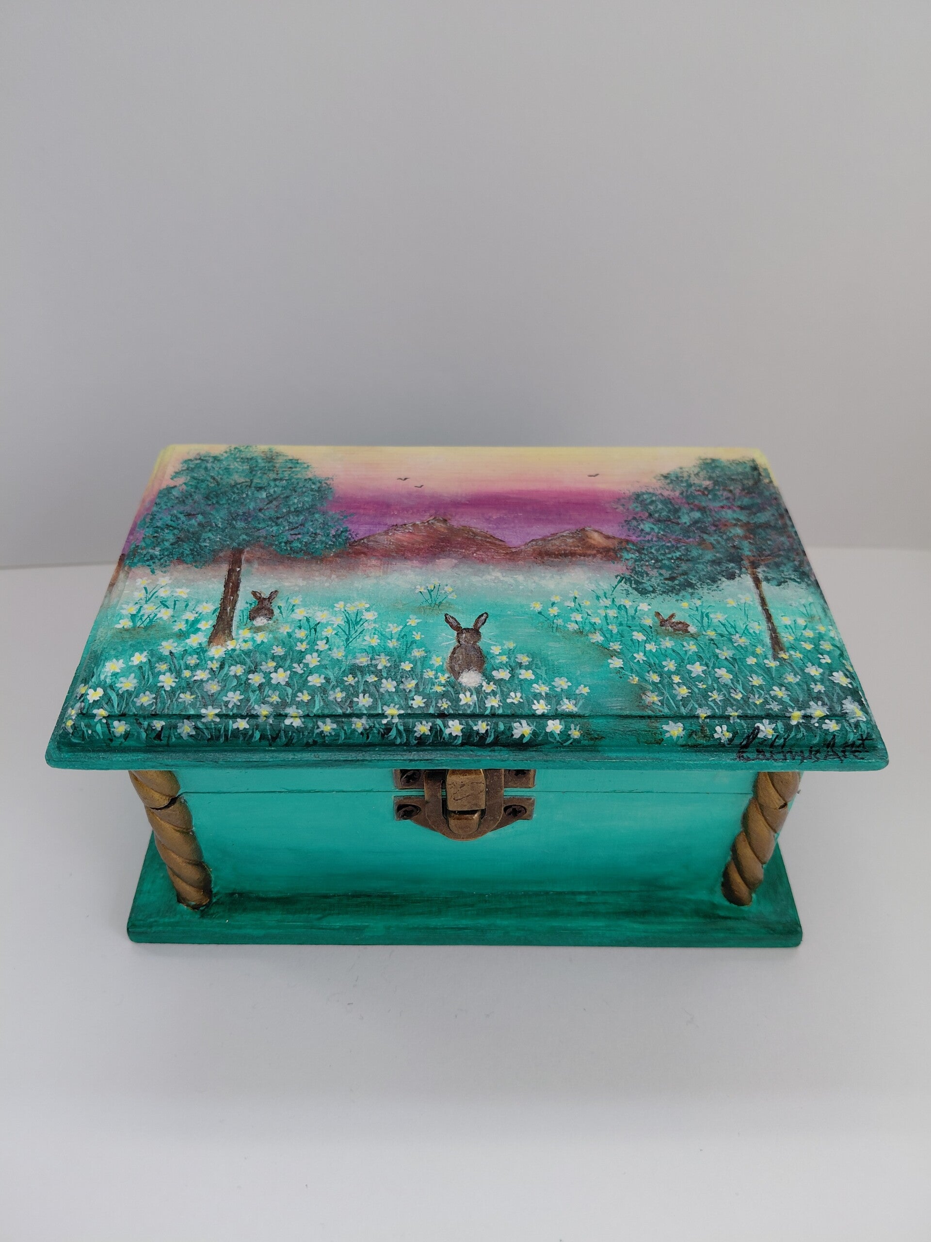 "Wild Daises" Original hand painted trinket box
