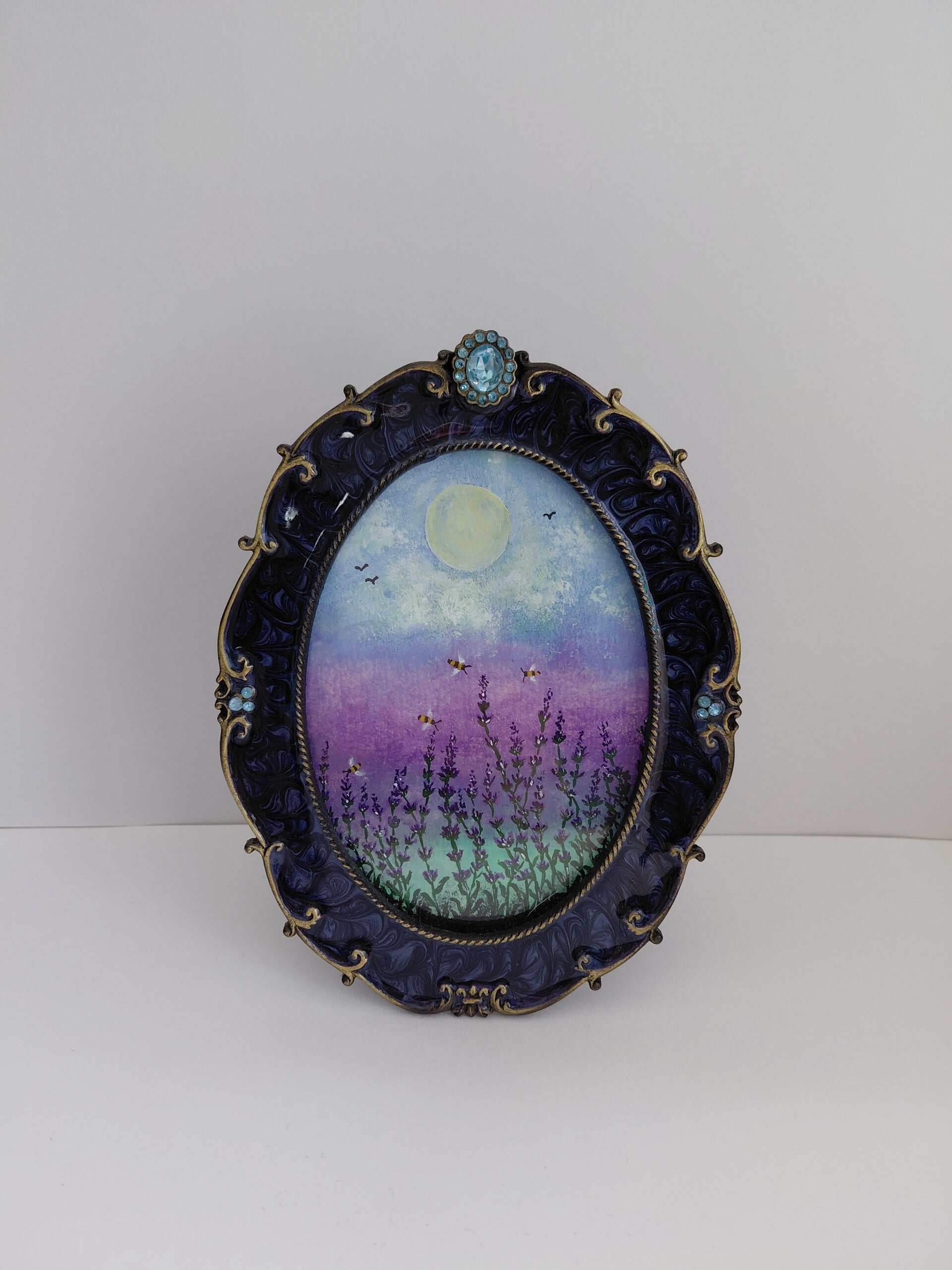 "Lavender & Bees" Original mini framed acrylic painting