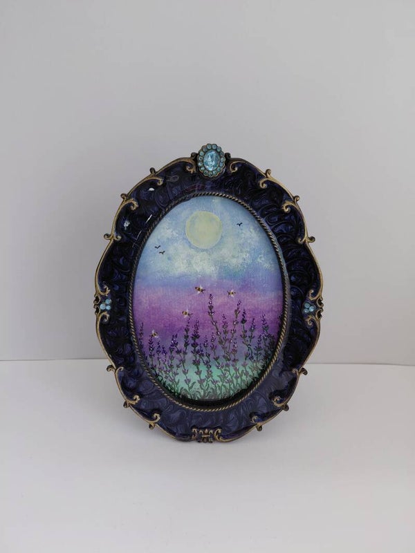 "Lavender & Bees" Original mini framed acrylic painting