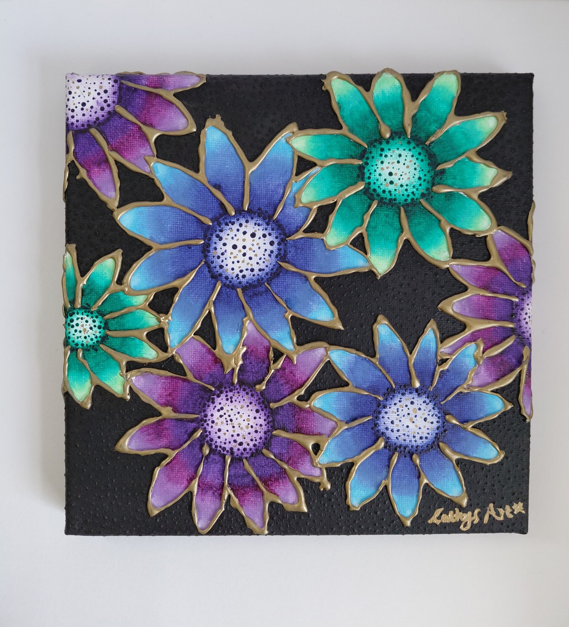 "Flower Dots" Original acrylic sculptured canvas painting