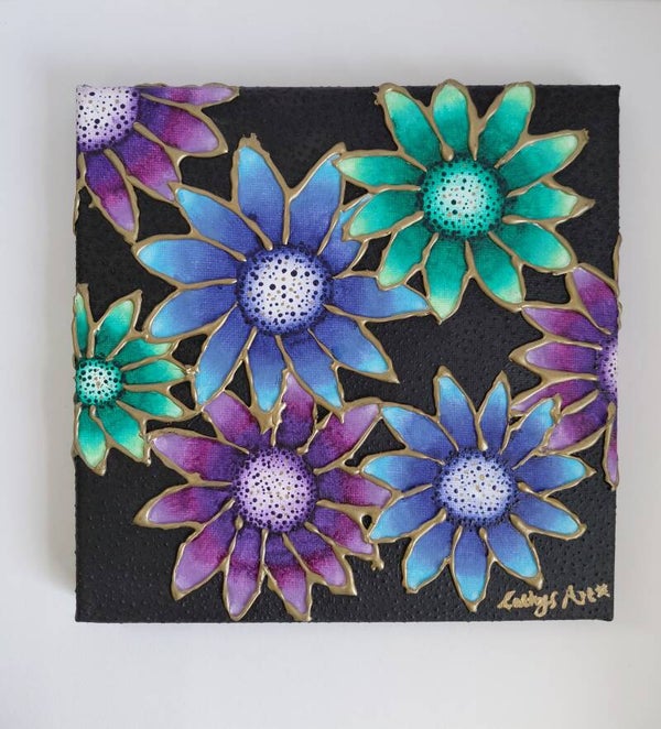 "Flower Dots" Original acrylic sculptured canvas painting