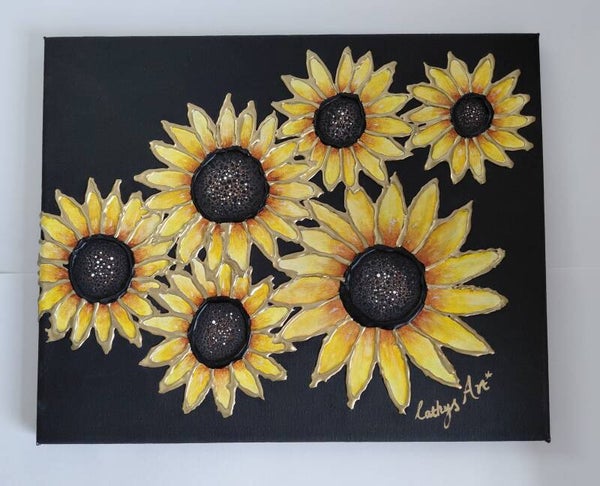 " Sunflowers" Original acrylic sculptured canvas painting