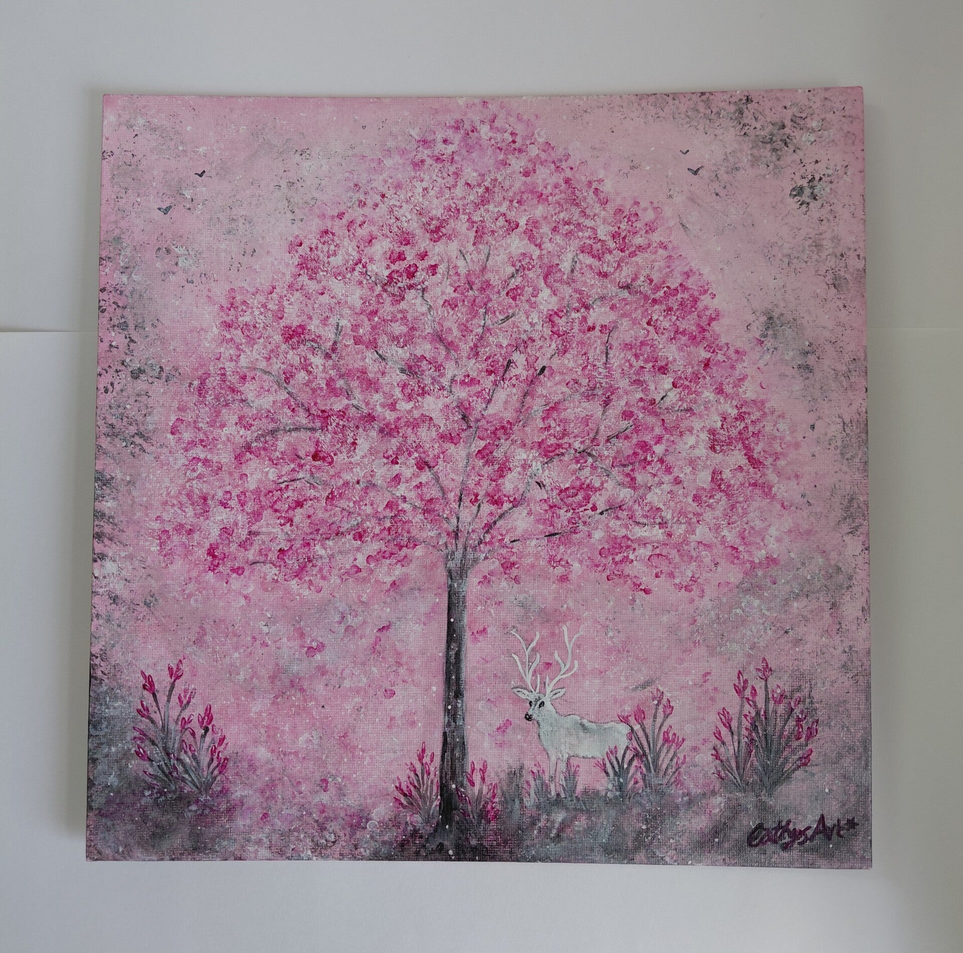 "The White Stag" Original acrylic canvas painting