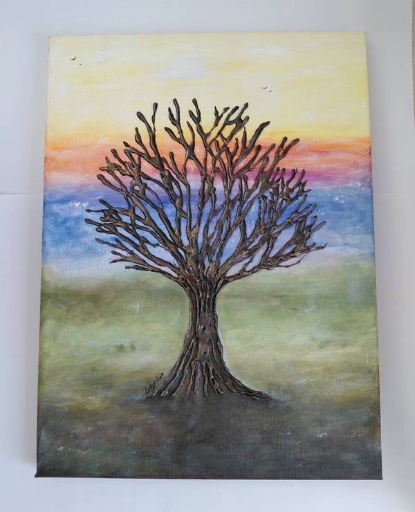 "The Old tree" Original acrylic sculpture canvas painting