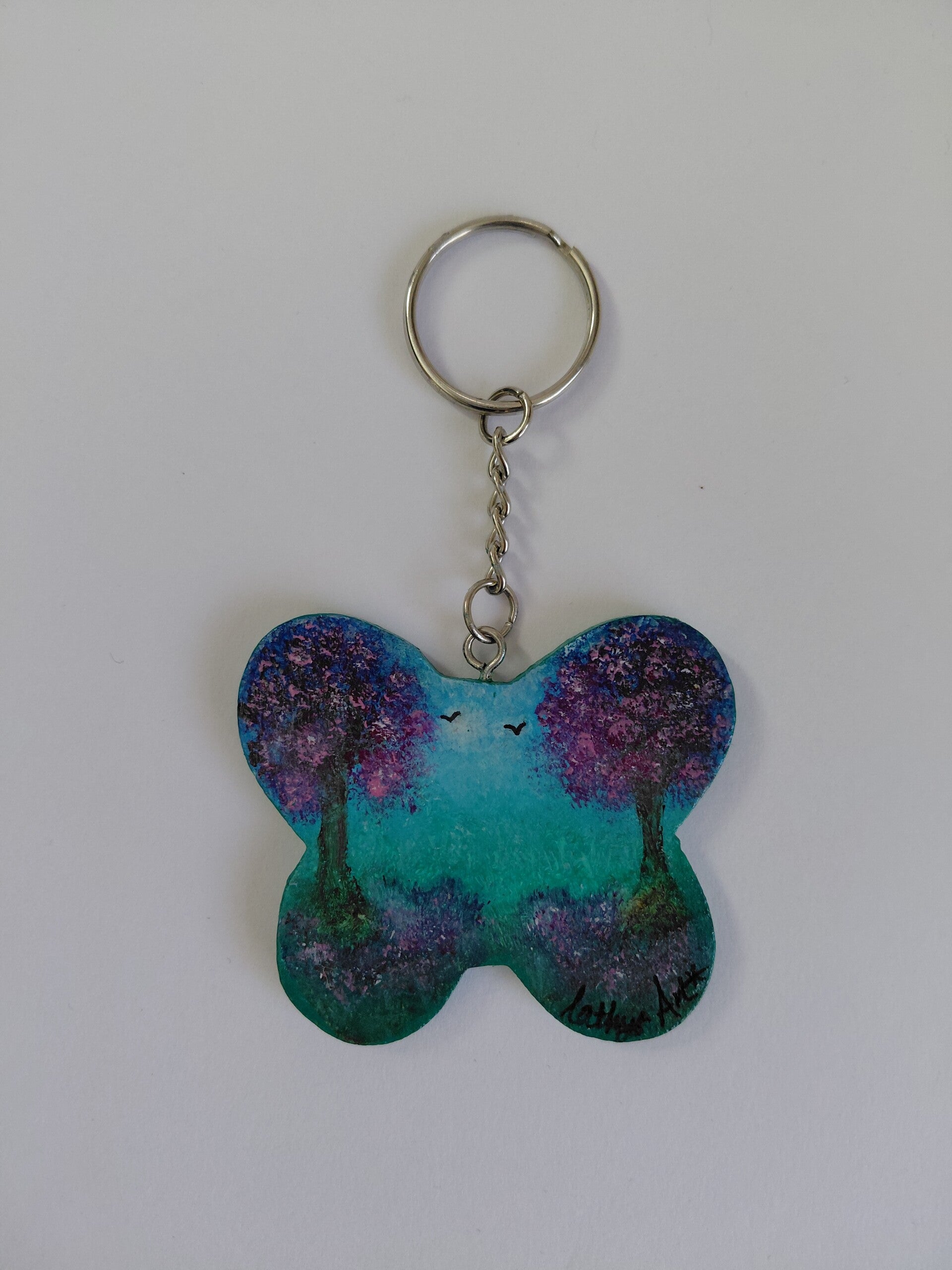"Blossom Trees" original hand painted butterfly keyring