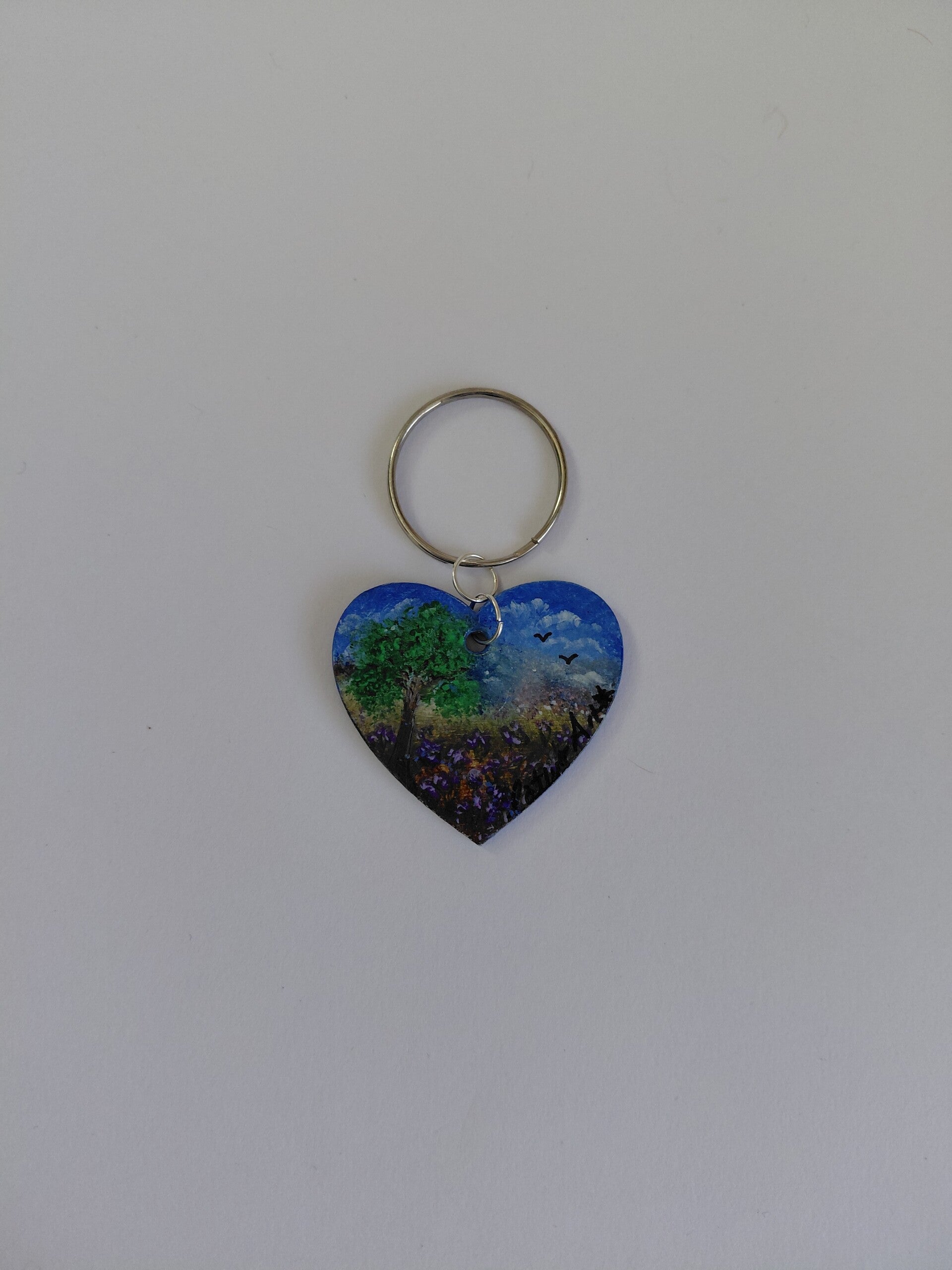 "Wild bluebells" Original hand painted heart keyring