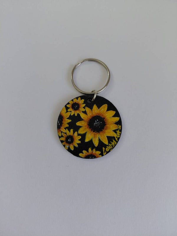 "Sunflowers" Original hand painted keyring