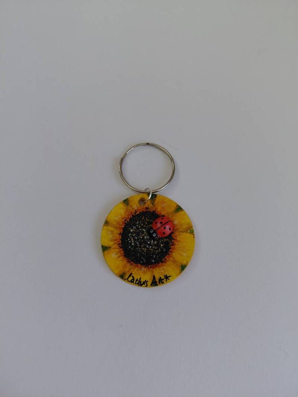 "Sunflower & Ladybird" Original hand painted keyring