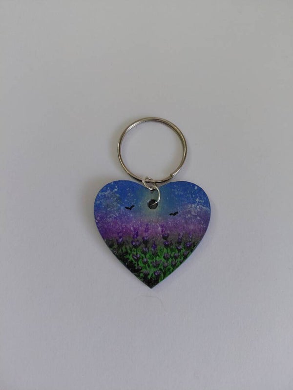 "Sweet Lavender " Original hand painted heart keyring