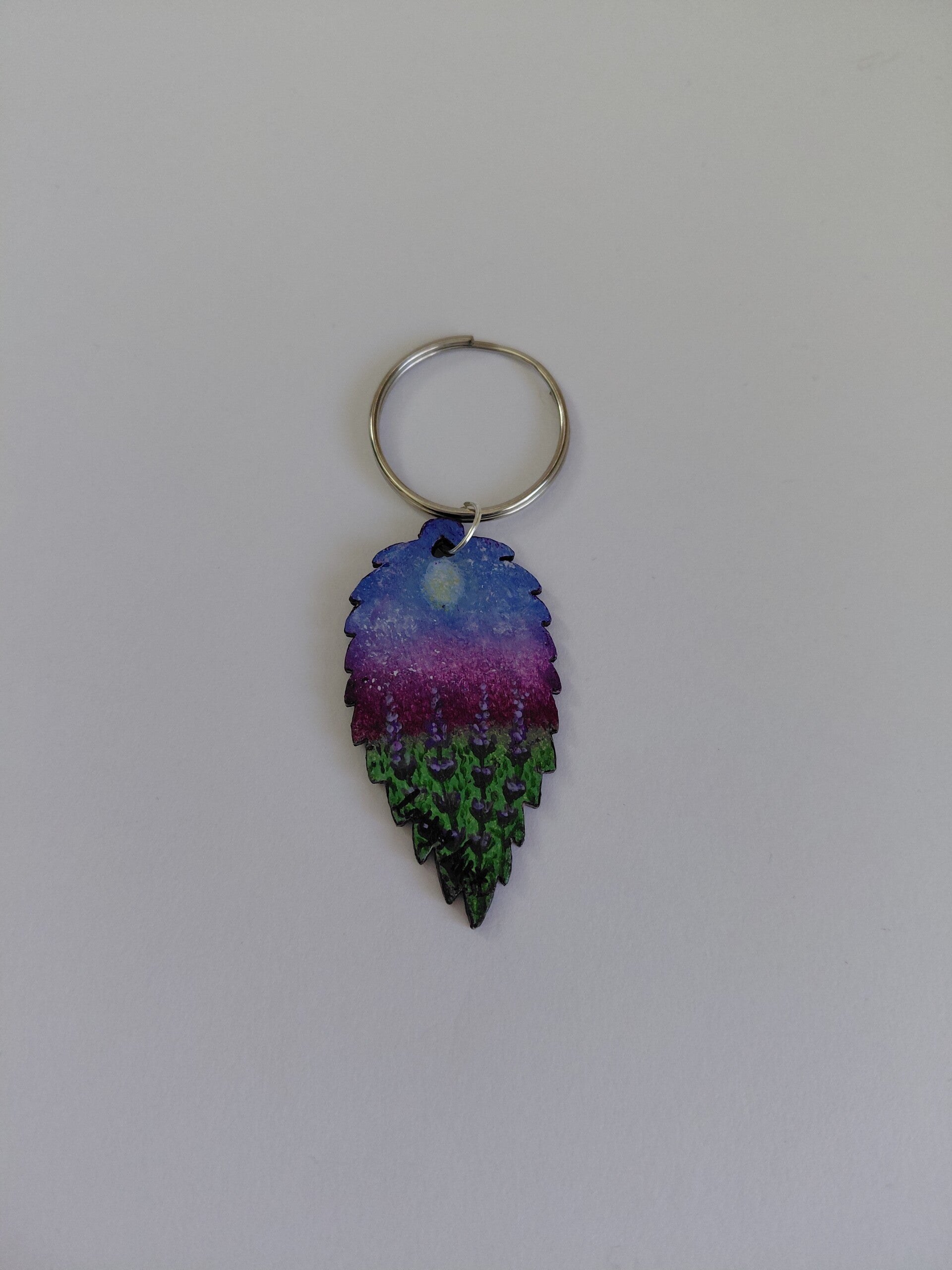 "Sweet Lavender" Original hand painted leaf keyring