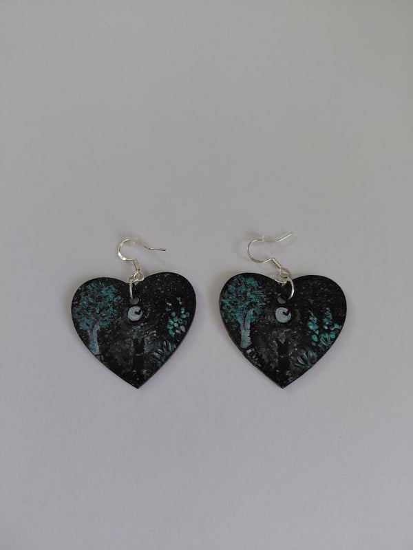 "Under The Moon" Original hand painted heart earrings
