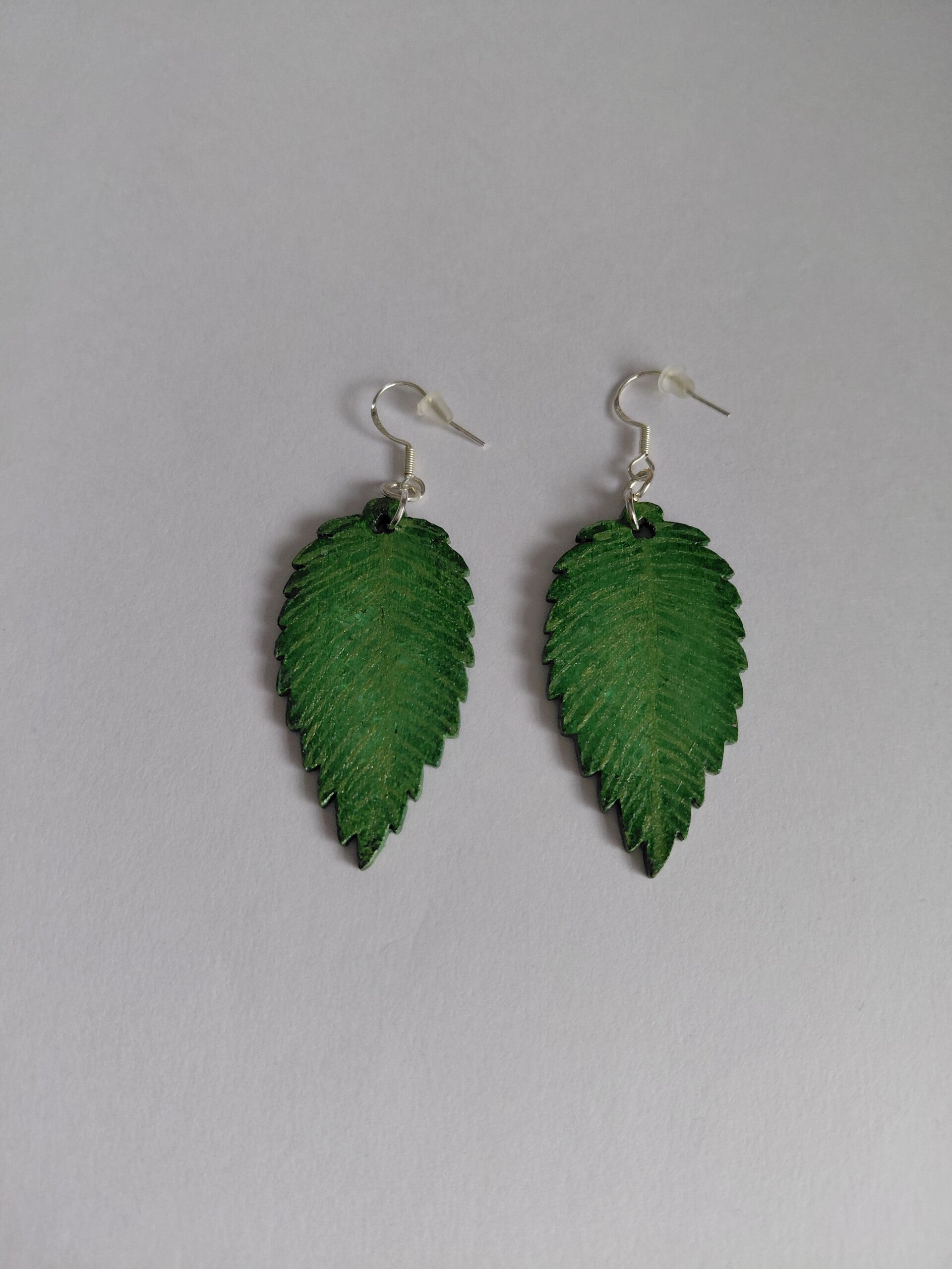 "Green Leaves" Original hand painted leaf earrings